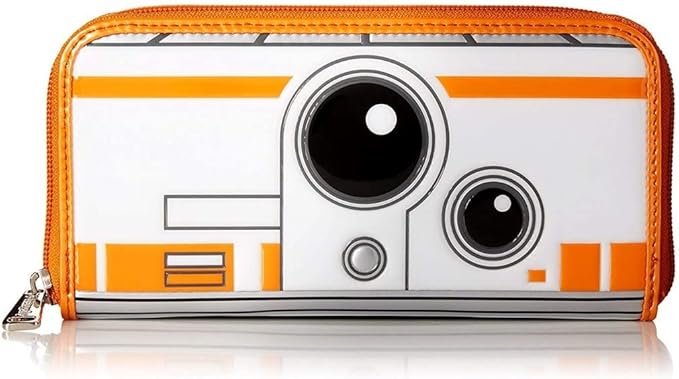 Loungefly x Star Wars BB-8 Patent Face Wallet, Large, White, Orange, Black, Zipped Wallet - Chester Le Geek