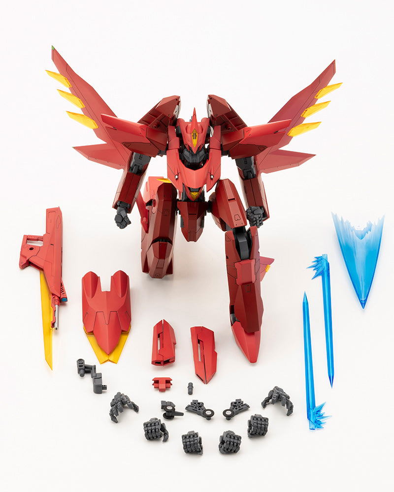 Red robot toy with parts on a white background