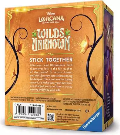 Box for Disney Lorcana Trading Card Game 'Wils Unknown' with decorative elements and text.