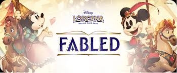 Promotional banner for 'Fabled' featuring characters from Disney and Lorcana on a gold background.