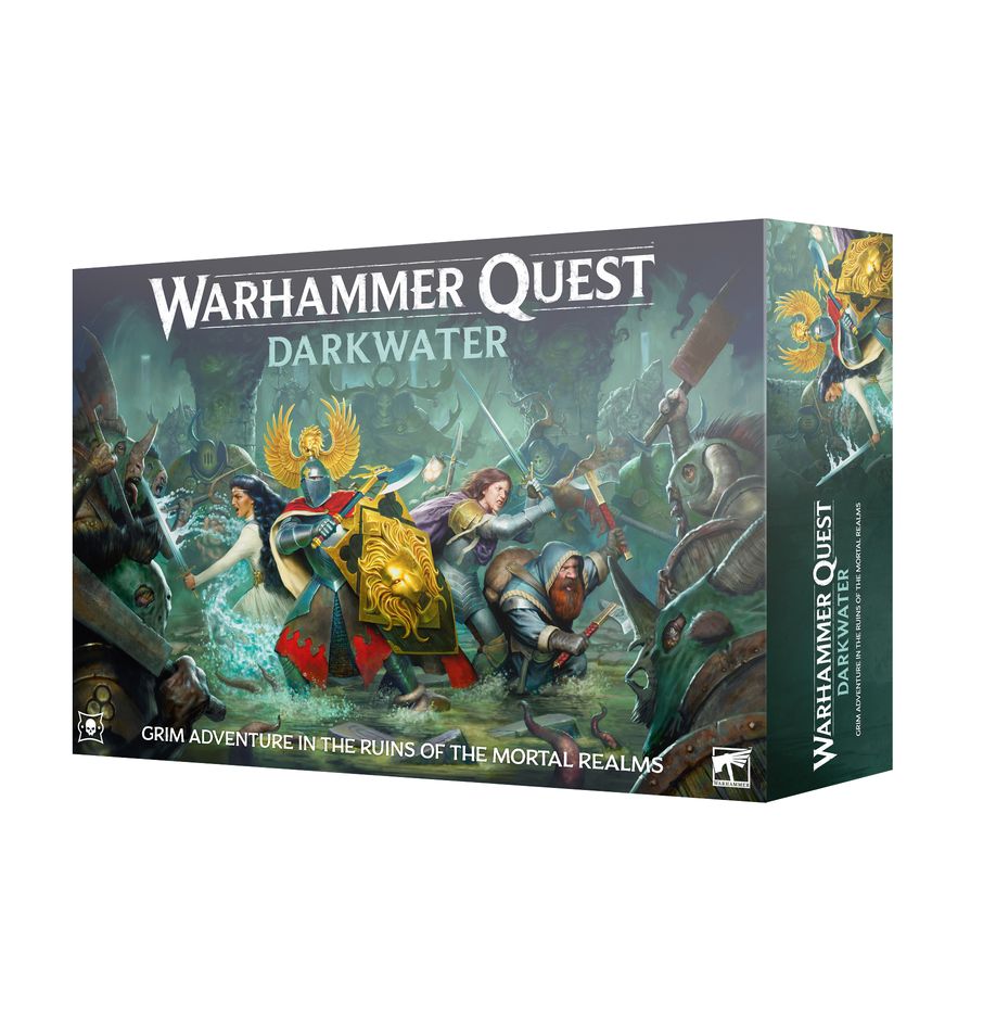 Warhammer Quest Darkwater game box with characters and text on a white background