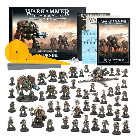 Saturnine box set: containing the rulebook, miniatures, dice, templates, and decal sheet for The Horus Heresy Third Edition
