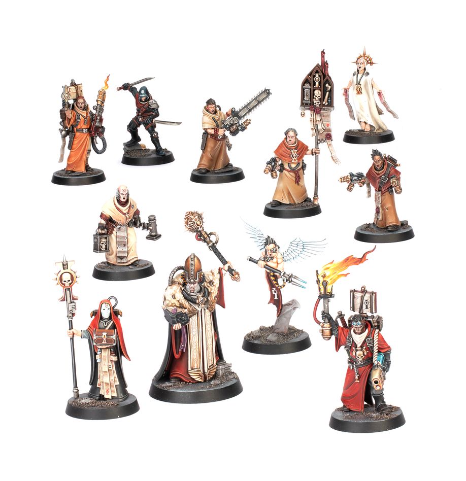 Fully painted Sanctifiers Kill Team models in battle-ready poses