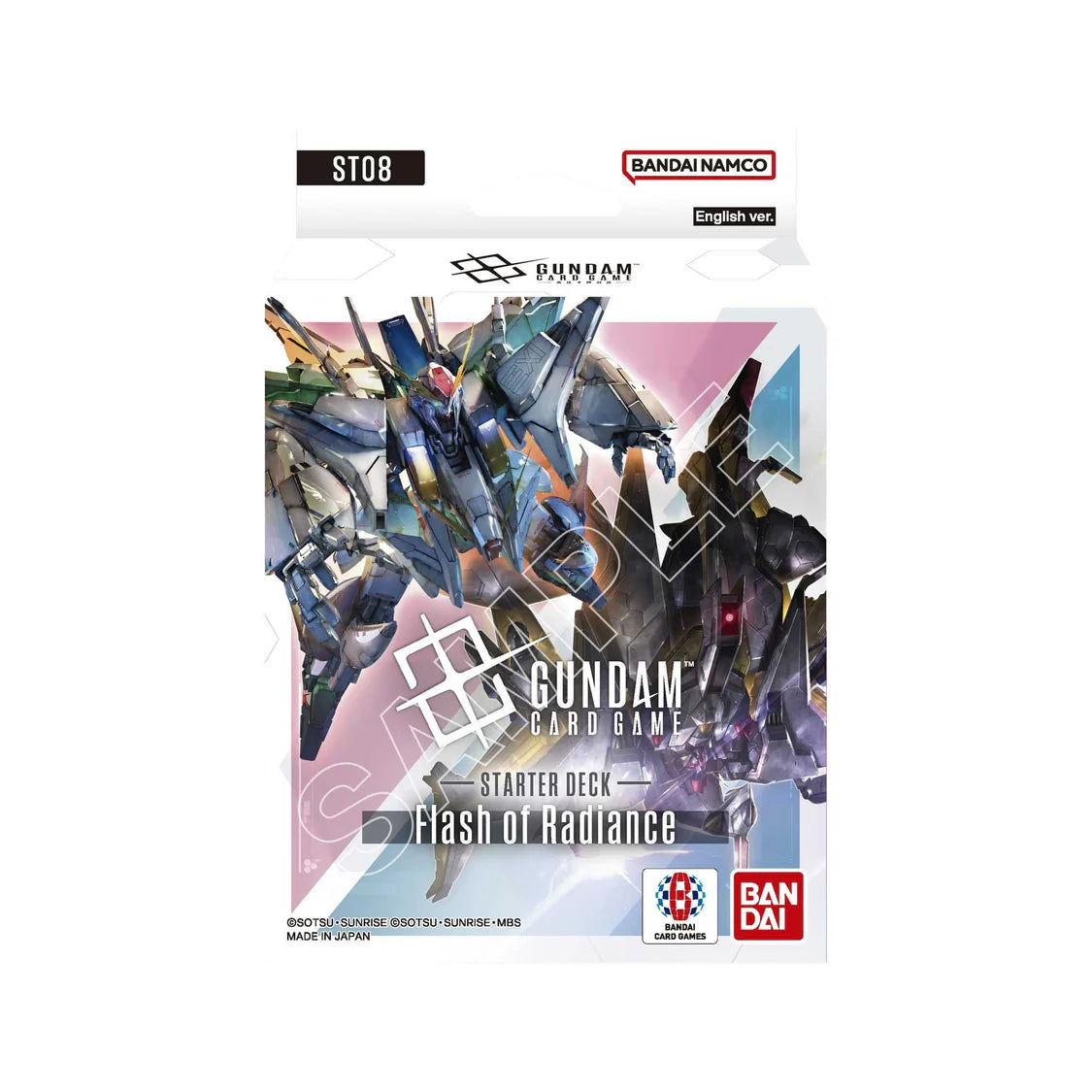 Gundam Card Game Starter Deck ST08 box featuring official Bandai artwork