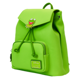 Green backpack with a heart-shaped design on a white background