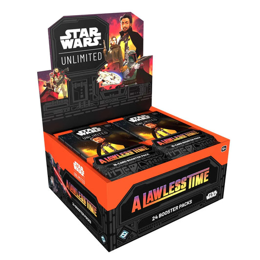 Star Wars Unlimited trading card game booster box with 'A Lawlesstime' theme.