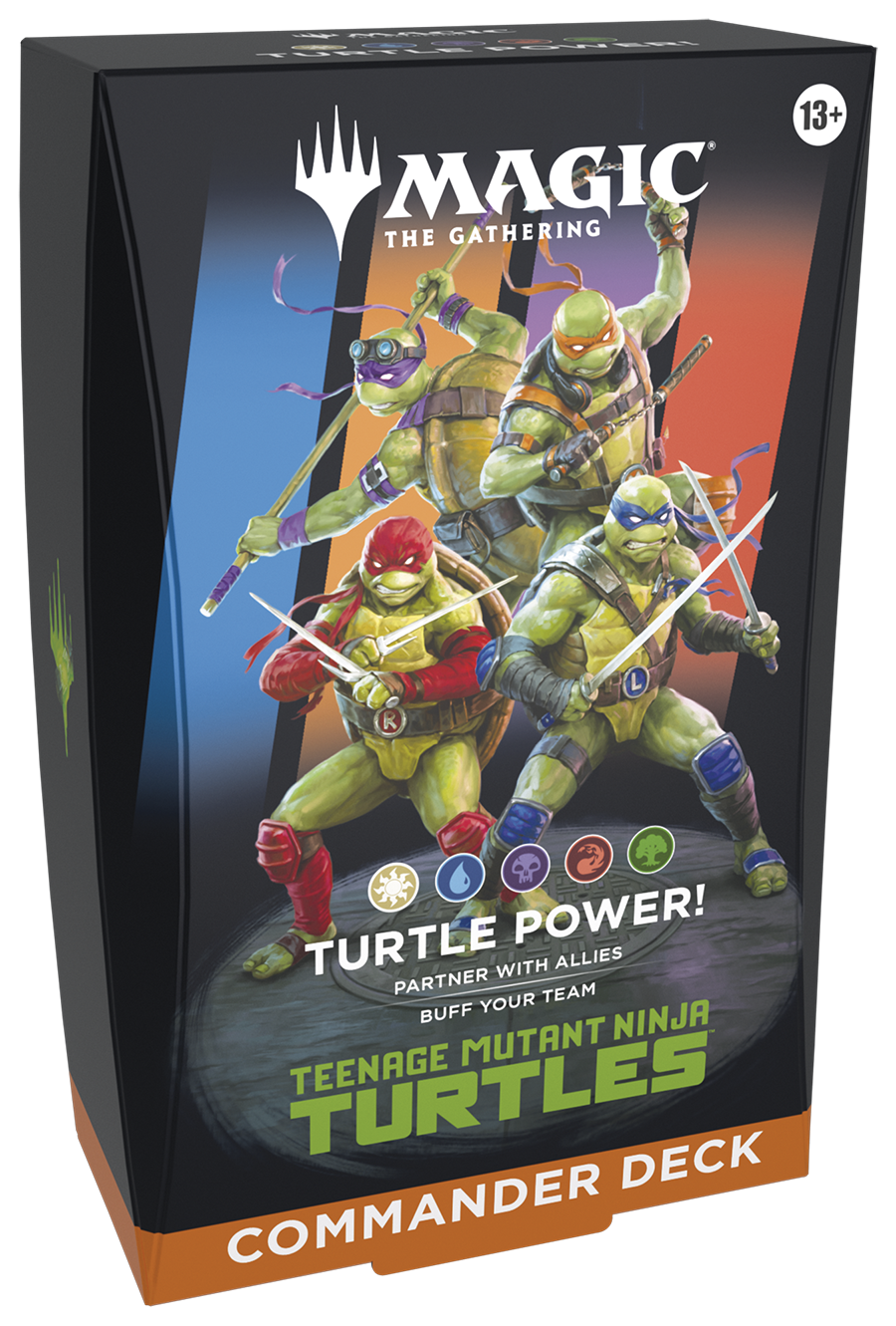 Card game box featuring Teenage Mutant Ninja Turtles and Magic: The Gathering branding.
