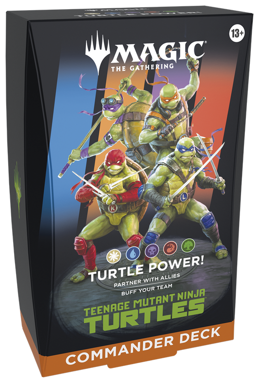 Card game box featuring Teenage Mutant Ninja Turtles and Magic: The Gathering branding.