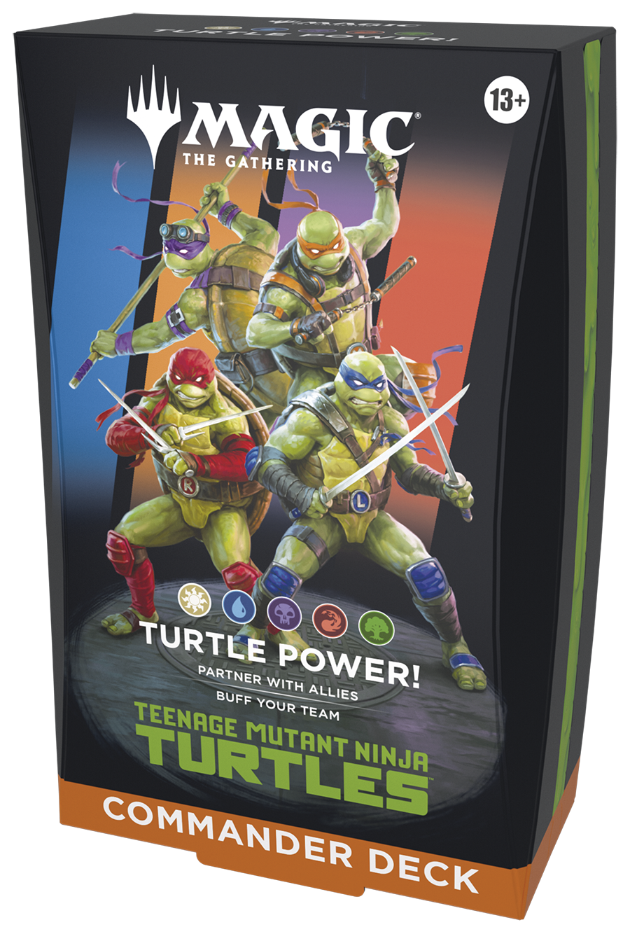 Card game box featuring Teenage Mutant Ninja Turtles with 'Magic: The Gathering' branding.