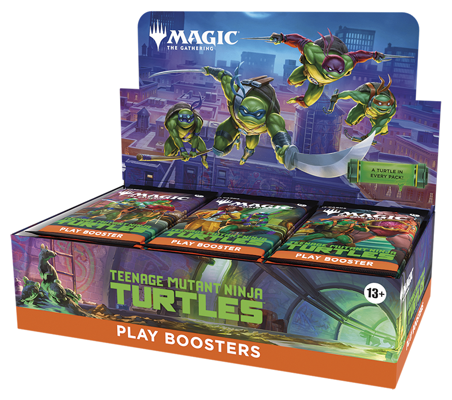 Box of 'Magic: The Gathering' Teenage Mutant Ninja Turtles play boosters with turtles on the cover.