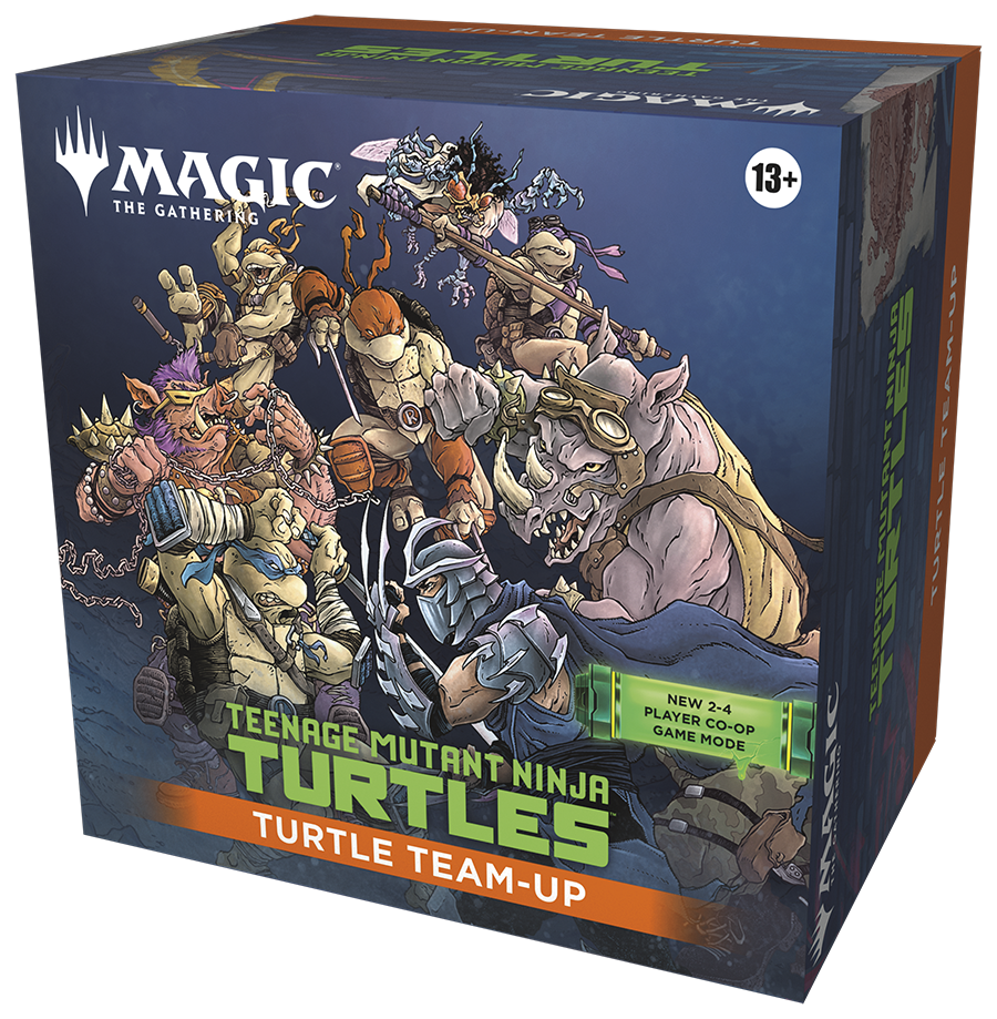 Front image of Turtle Team up from Magic the Gathering with various turtles characters