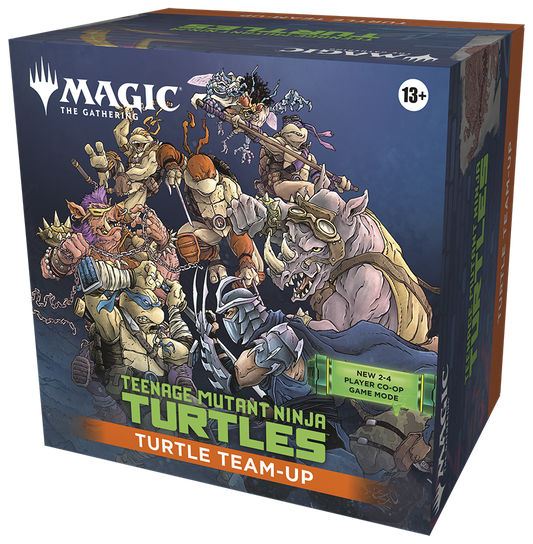 Front image of Turtle Team up from Magic the Gathering with various turtles characters