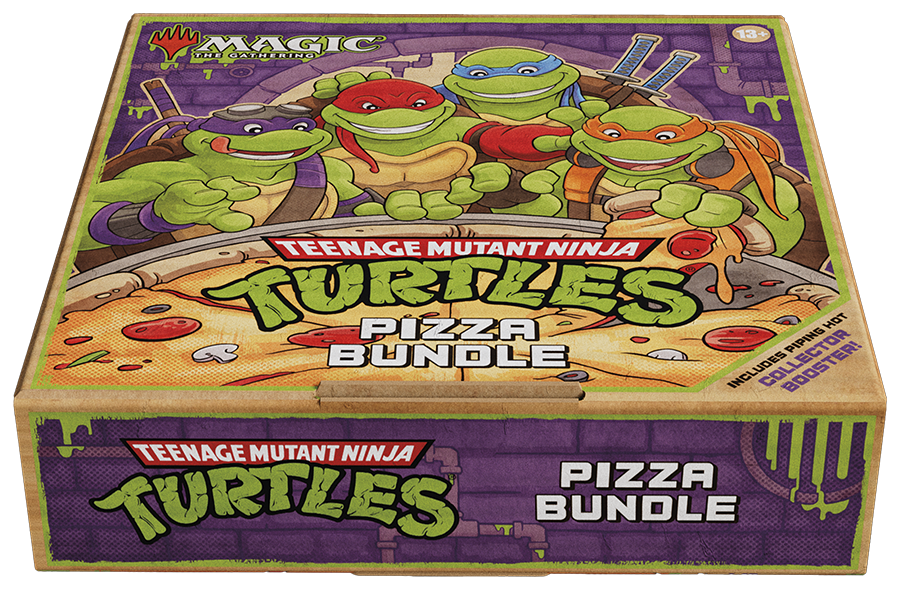 Box of Teenage Mutant Ninja Turtles Pizza Bundle featuring cartoon turtles on a pizza.