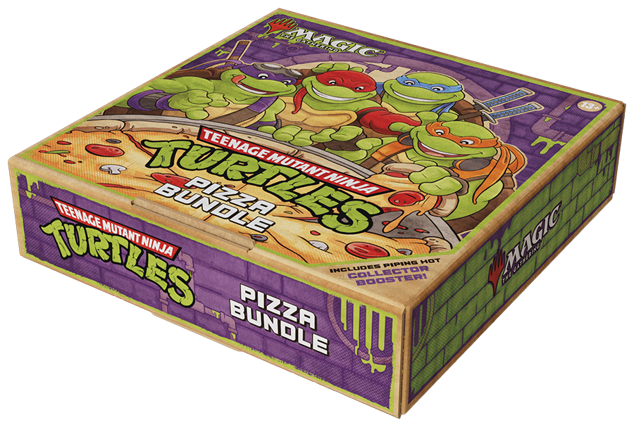 Teenage Mutant Ninja Turtles pizza bundle box with turtles on a white background