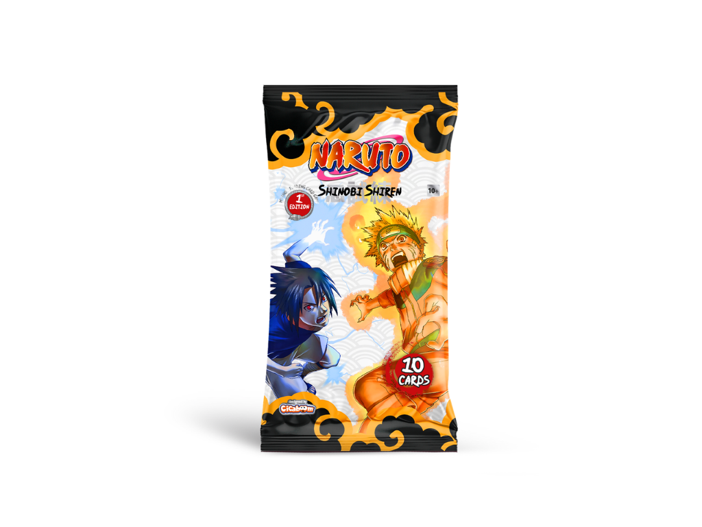 Naruto trading card pack with characters on a white background