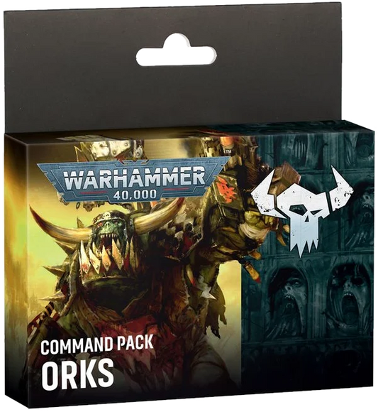 Warhammer 40,000 Command Pack Orks retail box with a hanger tab, featuring illustrated Ork artwork and the Warhammer 40,000 logo on the front. -Buy now at Chester-le-Geek