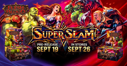 Promotional image for 'Super Slam' with characters and release dates.