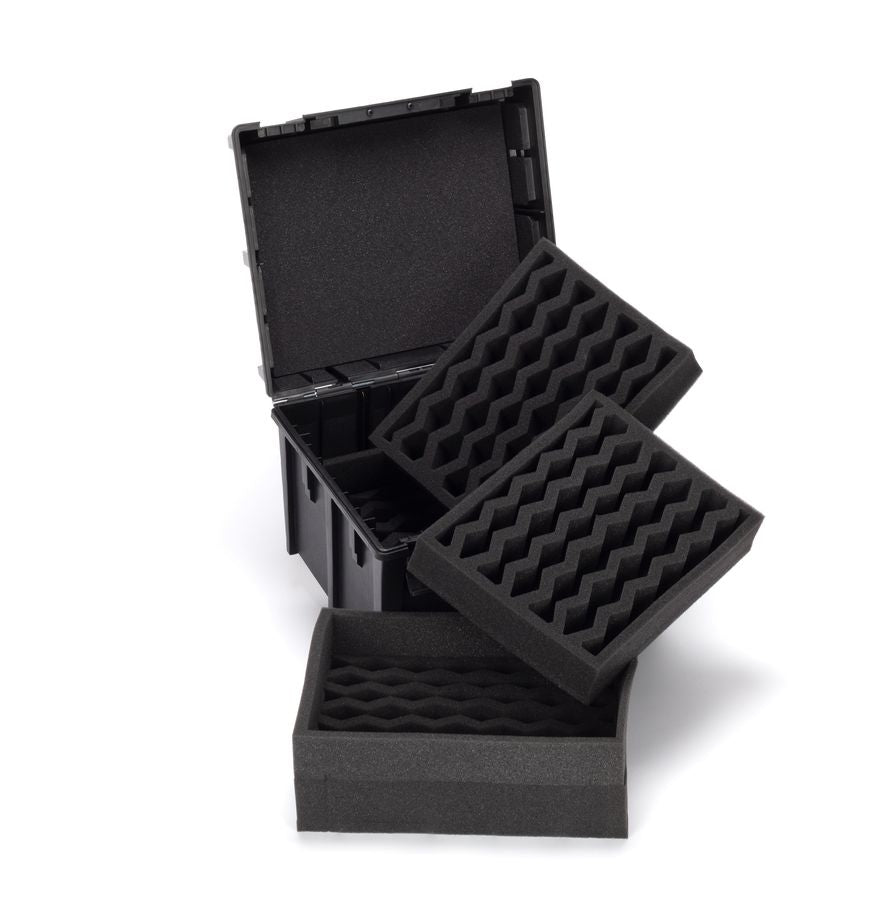 The case open displaying packaging foam