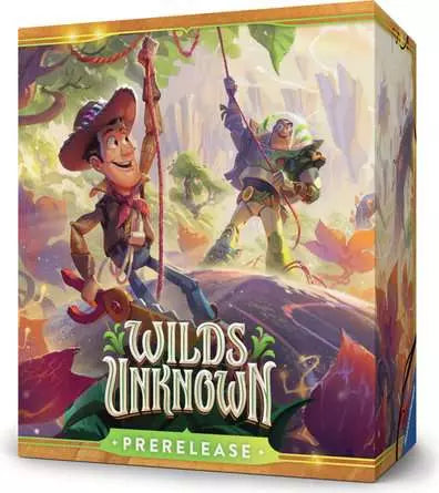 Board game box for 'Wilds Unknown' with characters and forest design.