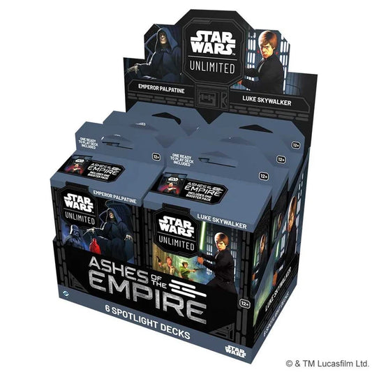 Star Wars Unlimited Ashes of the Empire trading card game packaging on a white background