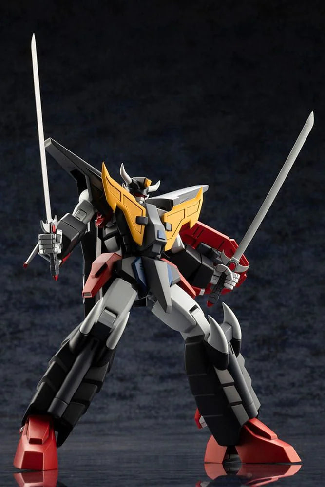 Robot model with swords on a dark background