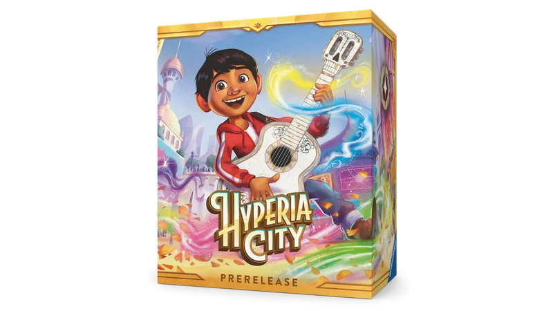 Hyperia City pre release kit featuring character with guitar

