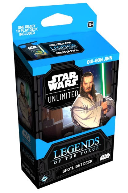 Spotlight deck with Qui gon jin holding a green lightsaber